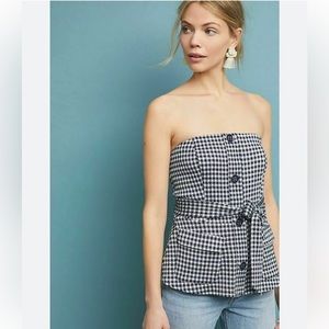 Anthropologie strapless belted navy gingham top ❤️